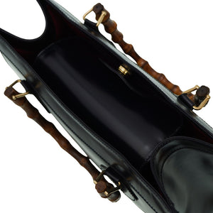 美品 グッチ バンブー ヴィンテージ トートバッグ レザー ネイビー 紺 0021【中古】GUCCI