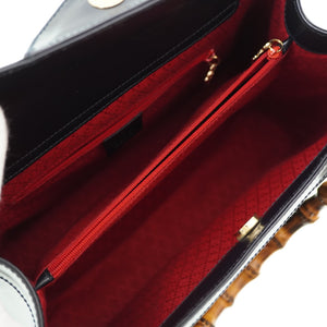 美品 グッチ バンブー ヴィンテージ トートバッグ レザー ネイビー 紺 0021【中古】GUCCI