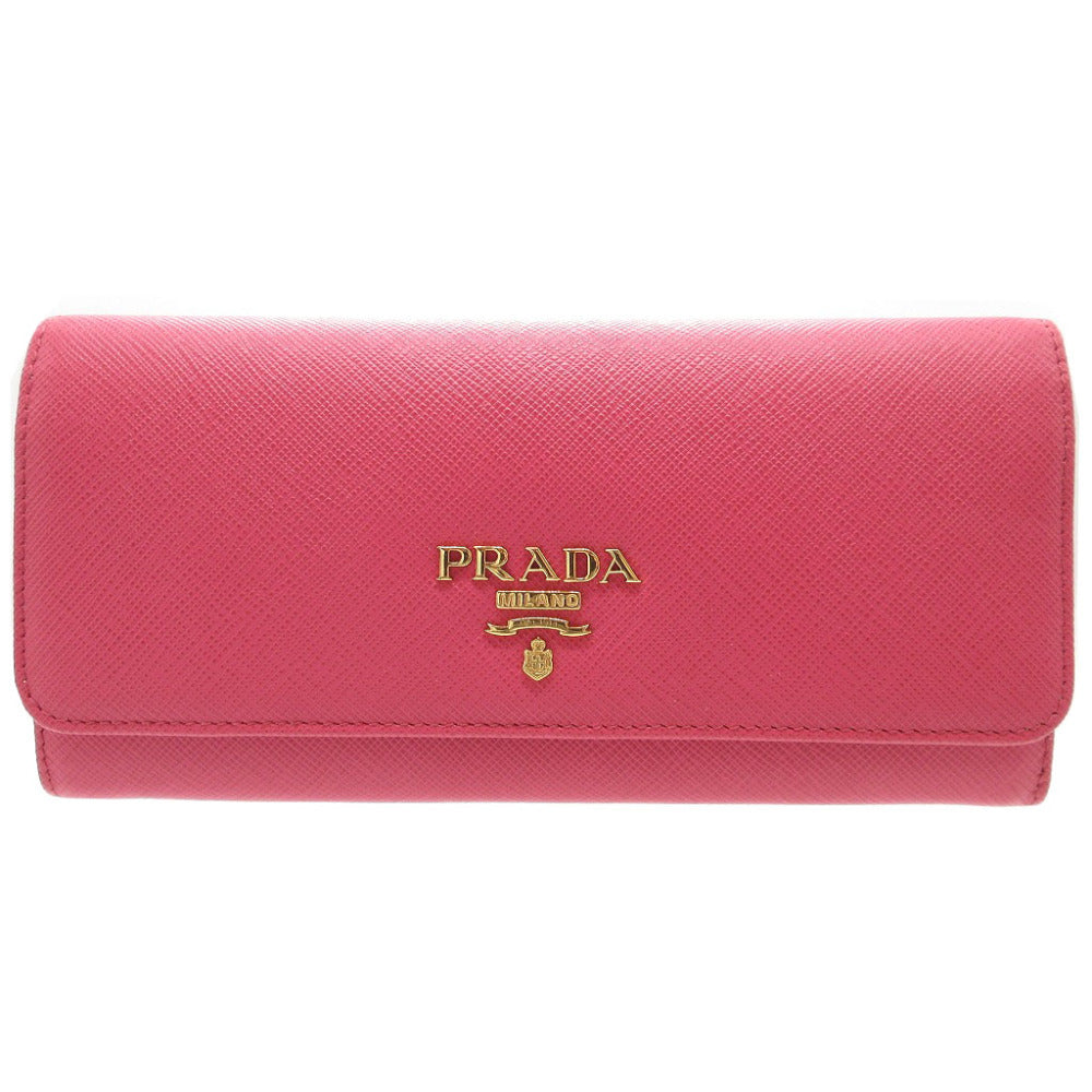 未使用 プラダ 1MH132 サフィアーノレザー ピンク 2つ折り長財布 財布 0024【中古】PRADA