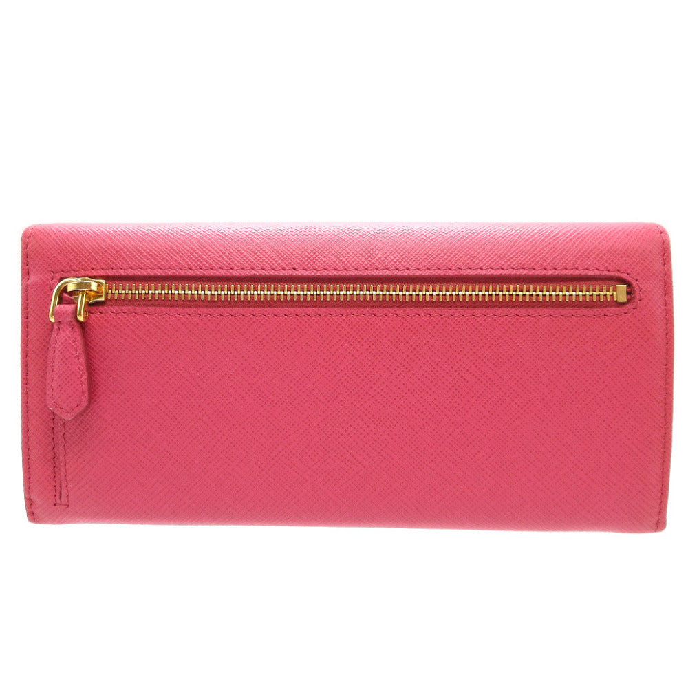 未使用 プラダ 1MH132 サフィアーノレザー ピンク 2つ折り長財布 財布 0024【中古】PRADA