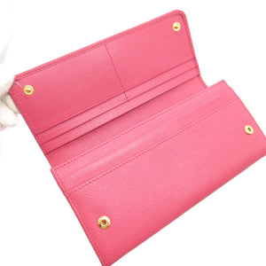 未使用 プラダ 1MH132 サフィアーノレザー ピンク 2つ折り長財布 財布 0024【中古】PRADA