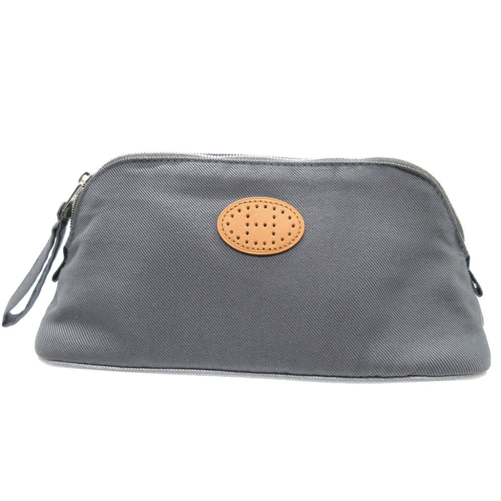 美品 エルメス ボリード ヴィス ヴェルザ PM パンチングロゴ シルク コットン アシエ グレー コスメ ポーチ 0035【中古】HERMES