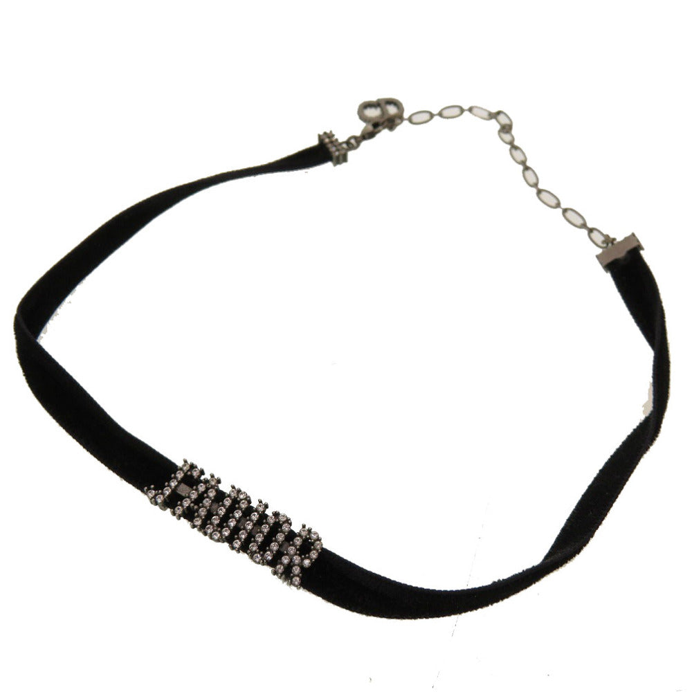 美品 クリスチャン ディオール J'ADIOR ジャディオール ベロア ストーン ブラック チョーカー ネックレス 黒 0039 【中古】 Christian Dior