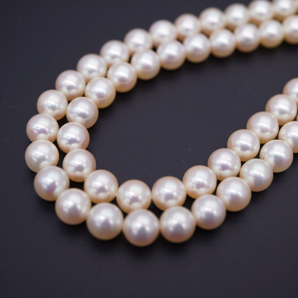 美品 2連 パール7mm K18YG ダイヤモンド0.04ct ネックレス イ パール 0042【中古】レディース