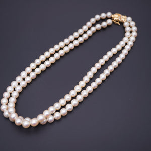 美品 2連 パール7mm K18YG ダイヤモンド0.04ct ネックレス イ パール 0042【中古】レディース