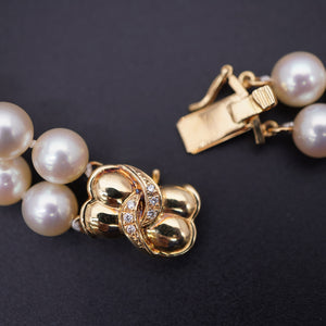 美品 2連 パール7mm K18YG ダイヤモンド0.04ct ネックレス イ パール 0042【中古】レディース