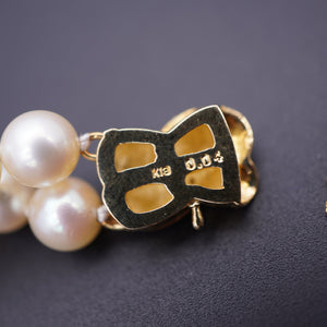 美品 2連 パール7mm K18YG ダイヤモンド0.04ct ネックレス イ パール 0042【中古】レディース