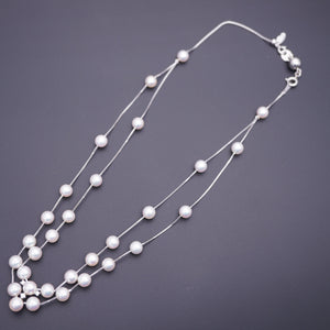 新品同様 タサキ 7mm ステーションパール ダイヤ K18WG ネックレス ホワイトゴールド/ダイヤモンド ネックレス ジュエリー 0043【中古】TASAKI レディース