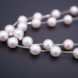 新品同様 タサキ 7mm ステーションパール ダイヤ K18WG ネックレス ホワイトゴールド/ダイヤモンド ネックレス ジュエリー 0043【中古】TASAKI レディース