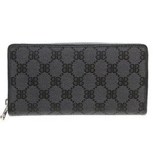 新品同様 バレンシアガ×グッチ 680422 キャンバス ブラック 黒 ラウンドファスナー長財布 財布 0064【中古】BALENCIAGA GUCCI