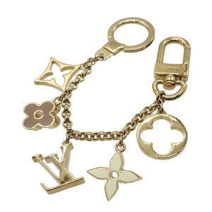 美品 ルイヴィトン チェーン フルール ドゥ モノグラム M65111 メタル ゴールド キーホルダー バッグチャーム 0070【中古】LOUIS VUITTON