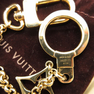 美品 ルイヴィトン チェーン フルール ドゥ モノグラム M65111 メタル ゴールド キーホルダー バッグチャーム 0070【中古】LOUIS VUITTON