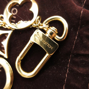 美品 ルイヴィトン チェーン フルール ドゥ モノグラム M65111 メタル ゴールド キーホルダー バッグチャーム 0070【中古】LOUIS VUITTON