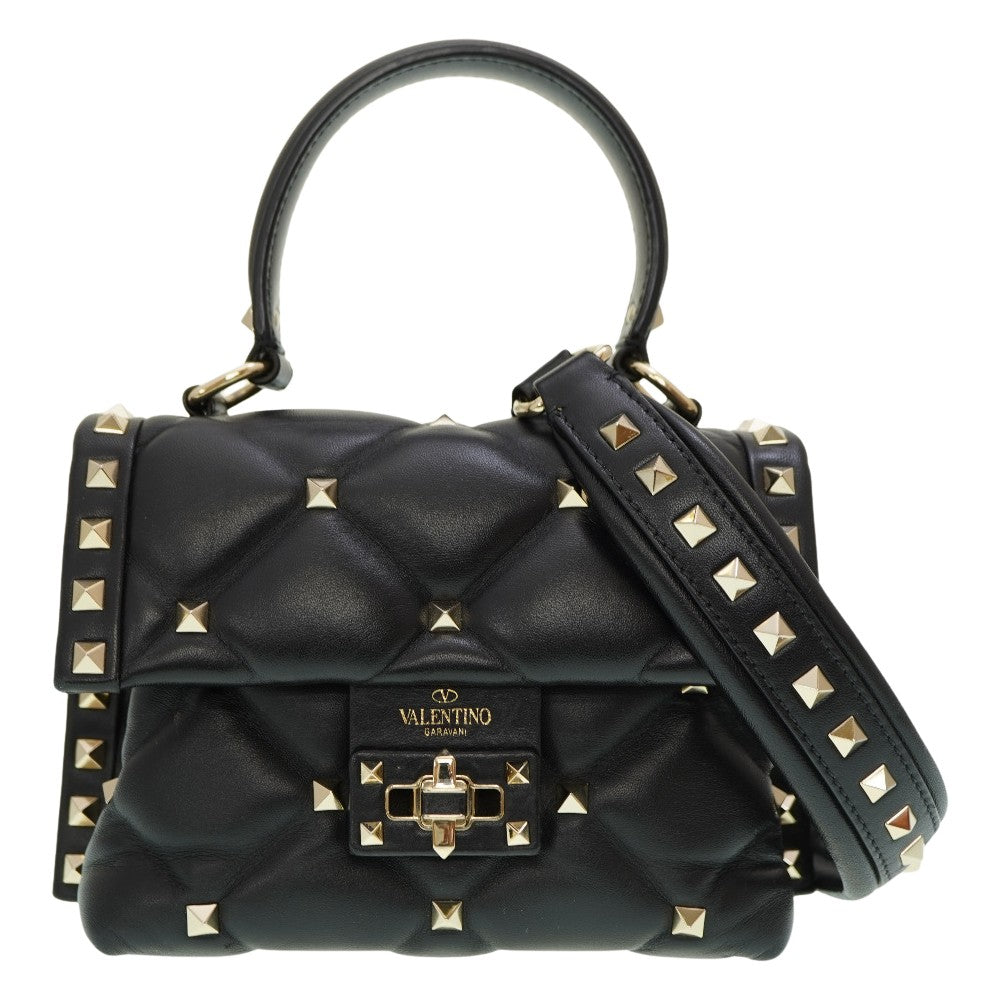 美品 ヴァレンティノ ロックスタッズ 2WAY ショルダー ハンドバッグ ハンドバッグ レザー ブラック 黒 0081【中古】VALENTINO ショルダーストラップ バレンチノ
