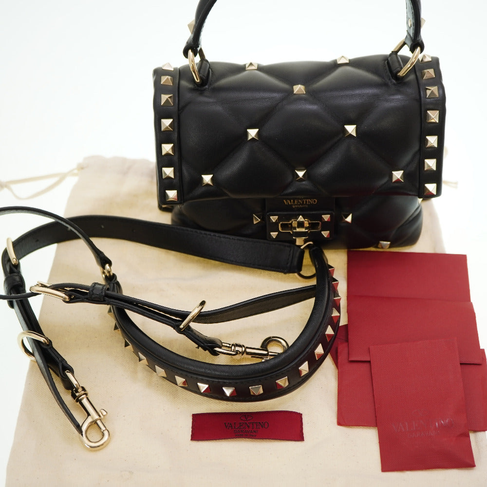 美品 ヴァレンティノ ロックスタッズ 2WAY ショルダー ハンドバッグ ハンドバッグ レザー ブラック 黒 0081【中古】VALENTINO ショルダーストラップ バレンチノ