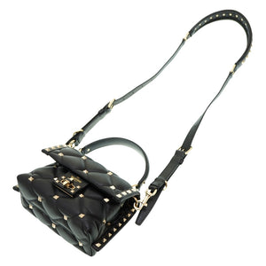 美品 ヴァレンティノ ロックスタッズ 2WAY ショルダー ハンドバッグ ハンドバッグ レザー ブラック 黒 0081【中古】VALENTINO ショルダーストラップ バレンチノ