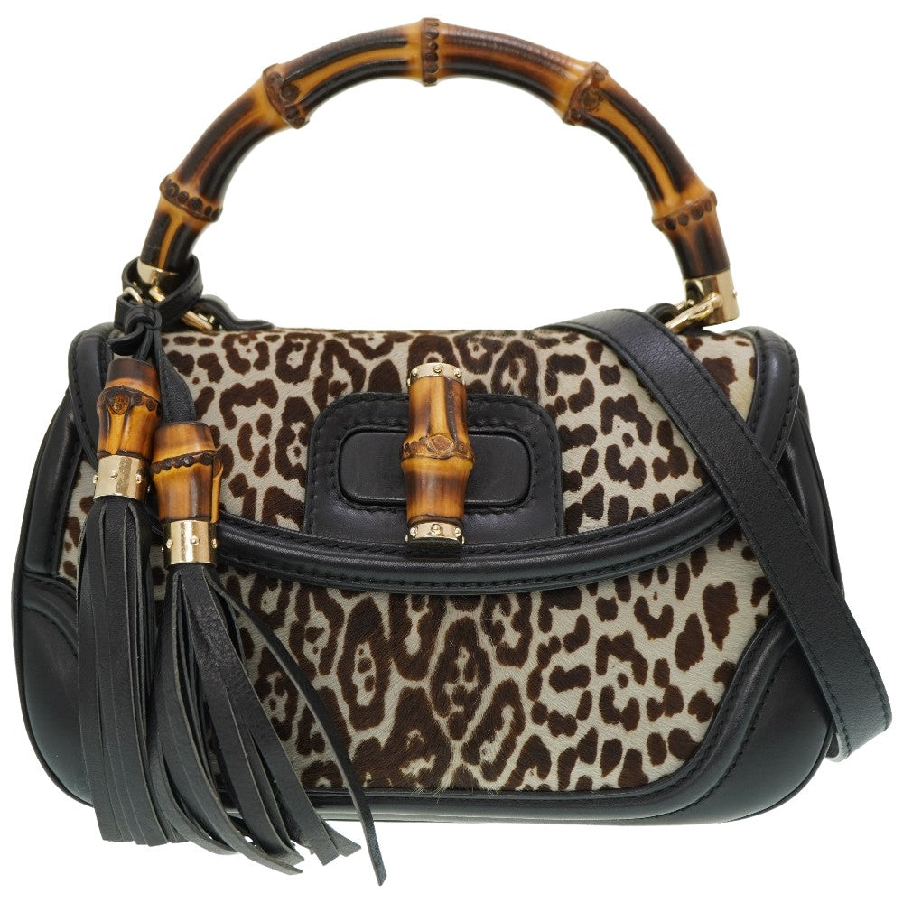 グッチ ニューバンブー 254884 ショルダー ハンドバッグ ハラコ/レザー レオパード柄 タッセルチャーム  0083【中古】GUCCI ストラップ