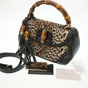 グッチ ニューバンブー 254884 ショルダー ハンドバッグ ハラコ/レザー レオパード柄 タッセルチャーム  0083【中古】GUCCI ストラップ