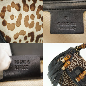 グッチ ニューバンブー 254884 ショルダー ハンドバッグ ハラコ/レザー レオパード柄 タッセルチャーム  0083【中古】GUCCI ストラップ