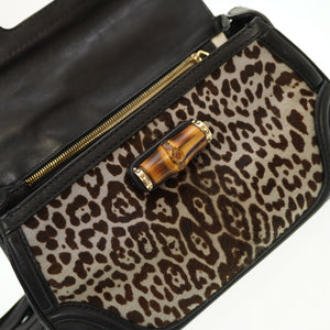 グッチ ニューバンブー 254884 ショルダー ハンドバッグ ハラコ/レザー レオパード柄 タッセルチャーム  0083【中古】GUCCI ストラップ