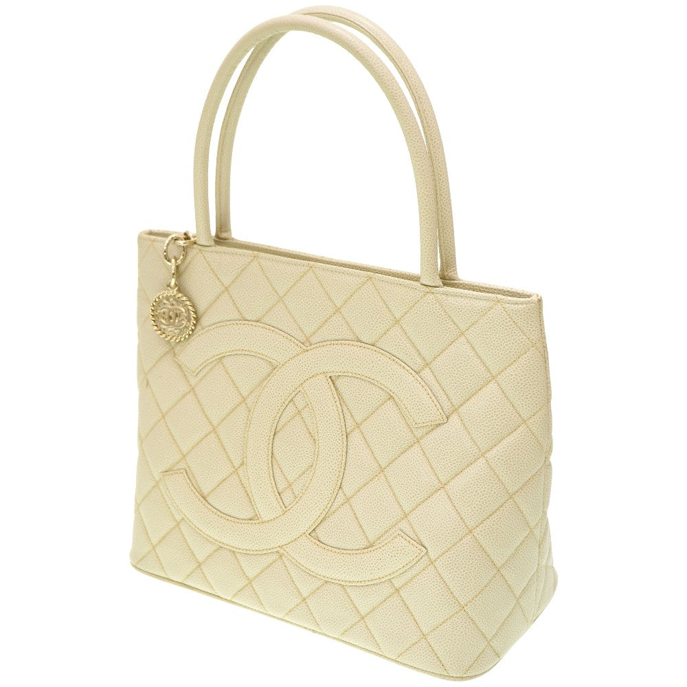 美品 シャネル 復刻トート キャビアスキン アイボリーグレー ゴールド金具 トートバッグ 0088【中古】CHANEL
