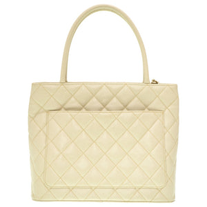 美品 シャネル 復刻トート キャビアスキン アイボリーグレー ゴールド金具 トートバッグ 0088【中古】CHANEL