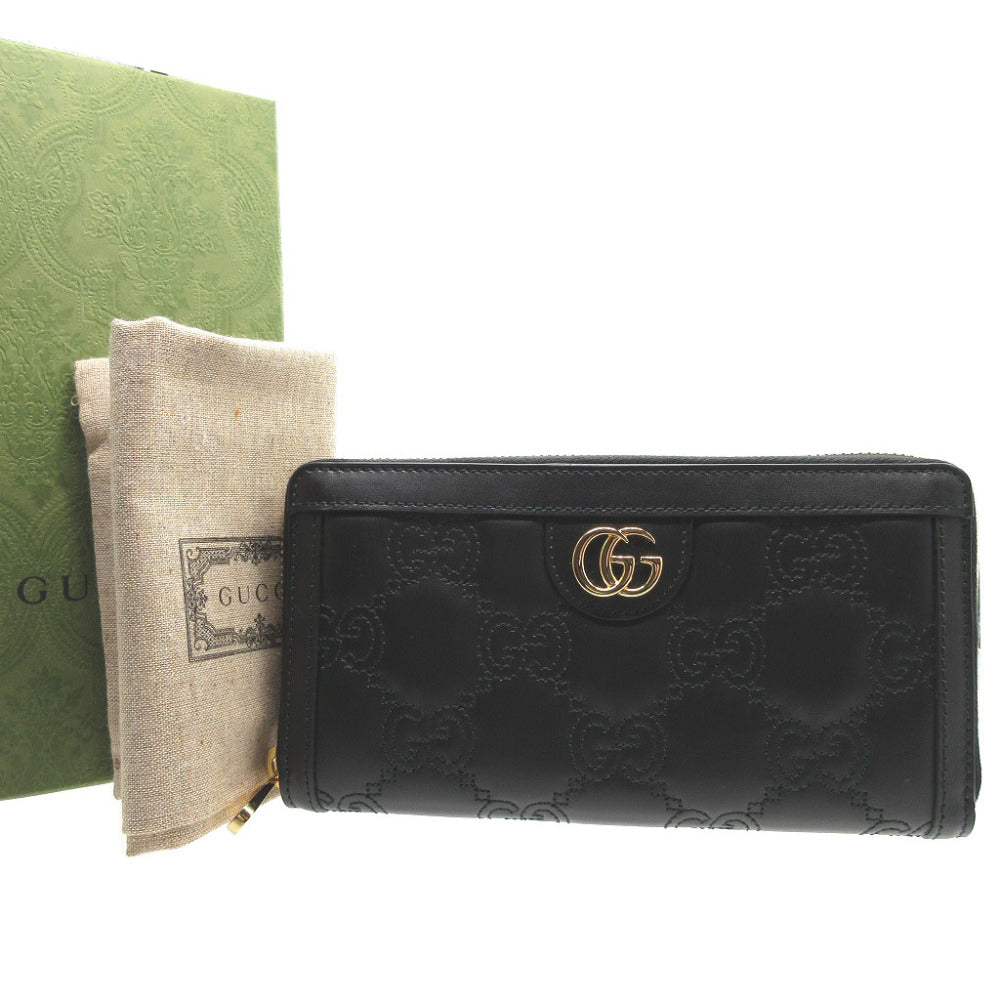 未使用 グッチ GGマトラッセ レザー ブラック 黒 ラウンドファスナー長財布 財布 0090【中古】GUCCI