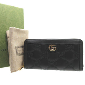 未使用 グッチ GGマトラッセ レザー ブラック 黒 ラウンドファスナー長財布 財布 0090【中古】GUCCI