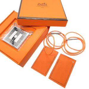 新品同様 エルメス Hロゴ シンボル ペア レザー メタル オレンジ シルバー 2001年銀座限定 ネックレス 0101【中古】HERMES