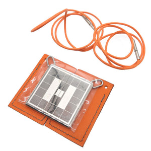 新品同様 エルメス Hロゴ シンボル ペア レザー メタル オレンジ シルバー 2001年銀座限定 ネックレス 0101【中古】HERMES