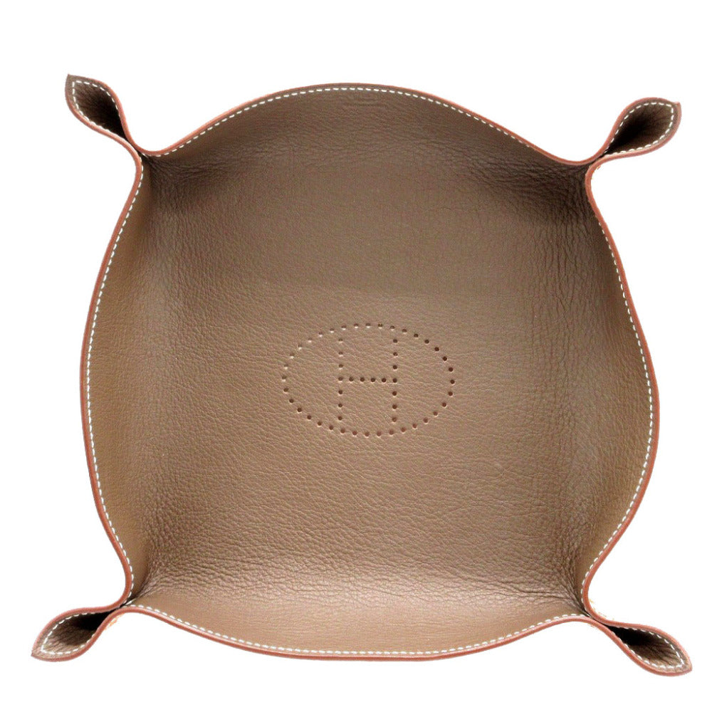 新品同様 エルメス ヴィドポッシュ T刻印(2015年製) レザー エトゥープ オレンジ トレイ 小物 0103【中古】HERMES