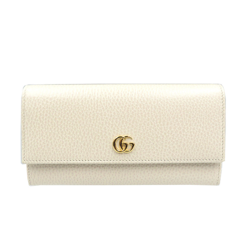新品同様 グッチ GGマーモント コンチネンタルウォレット 456116 レザー ゴールド金具 ホワイト 白 グリーン 長財布 0109【中古】GUCCI
