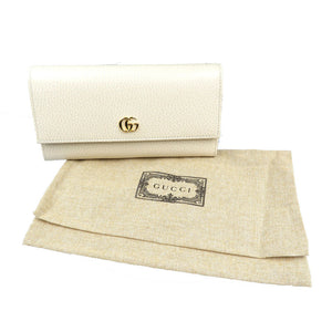 新品同様 グッチ GGマーモント コンチネンタルウォレット 456116 レザー ゴールド金具 ホワイト 白 グリーン 長財布 0109【中古】GUCCI