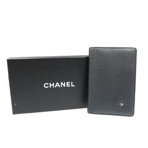 美品 シャネル カメリア レザー シルバー金具 ブラック 13番台 手帳カバー 0111【中古】CHANEL