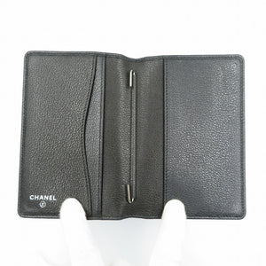 美品 シャネル カメリア レザー シルバー金具 ブラック 13番台 手帳カバー 0111【中古】CHANEL