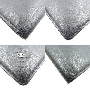 美品 シャネル カメリア レザー シルバー金具 ブラック 13番台 手帳カバー 0111【中古】CHANEL