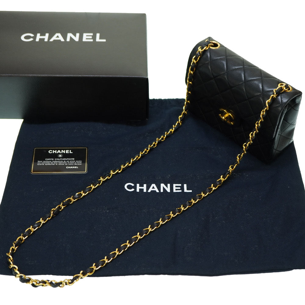 シャネル マトラッセ ミニ スクエア ショルダーバッグ ラムスキン ブラック 黒 0128【中古】CHANEL