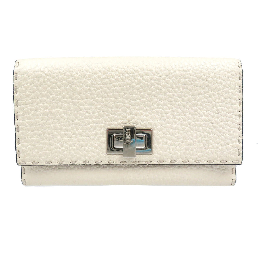 美品 フェンディ セレリア ピーカブー 8M0308 レザー シルバー金具 アイボリー 白 三つ折り長財布 0179【中古】FENDI