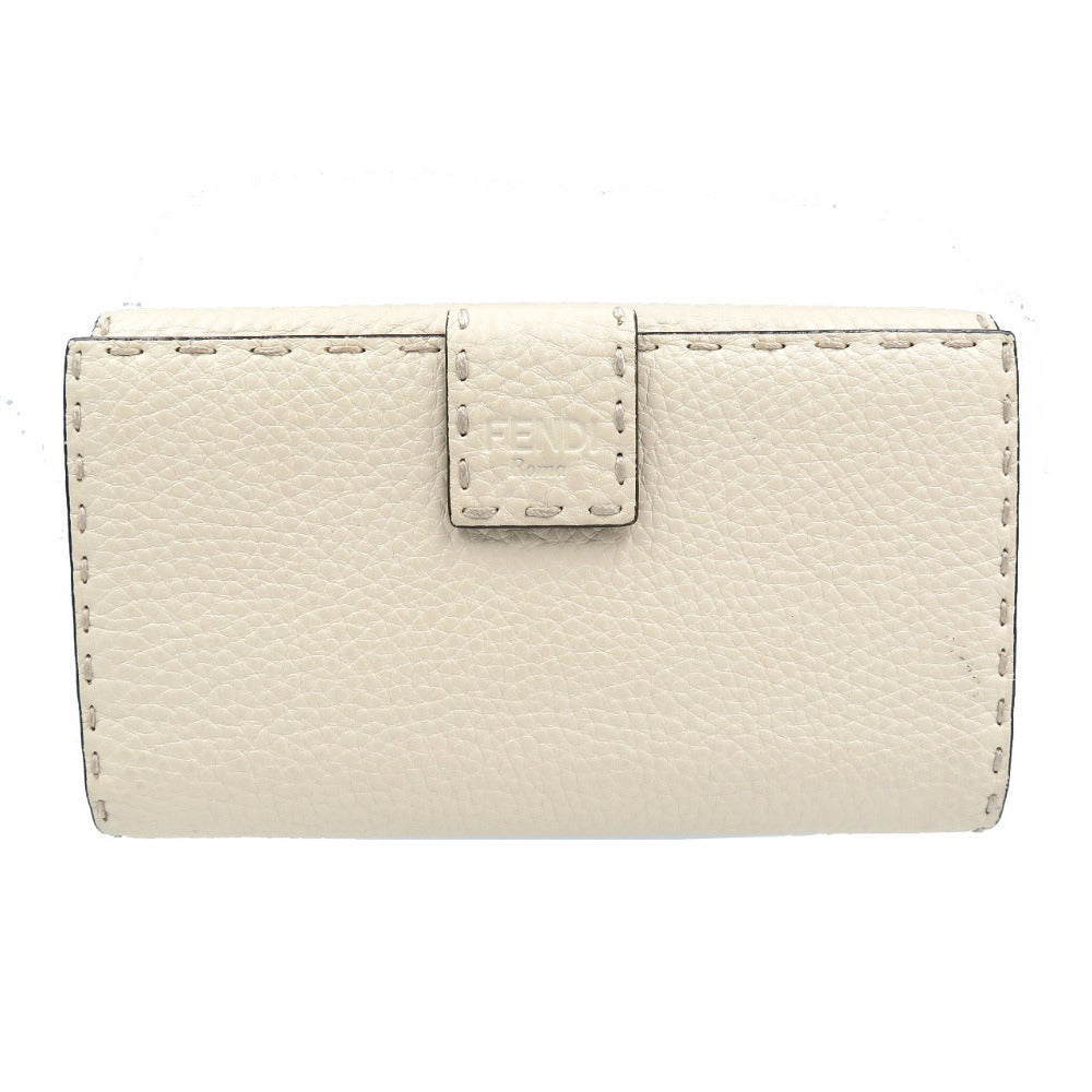 美品 フェンディ セレリア ピーカブー 8M0308 レザー シルバー金具 アイボリー 白 三つ折り長財布 0179【中古】FENDI