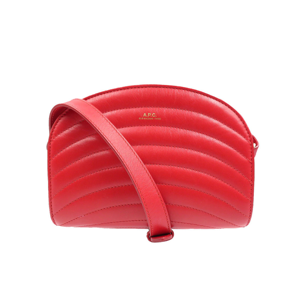 アーペーセー ハーフムーン レザー ゴールド金具 レッド 赤 ショルダーバッグ 0180【中古】A.P.C