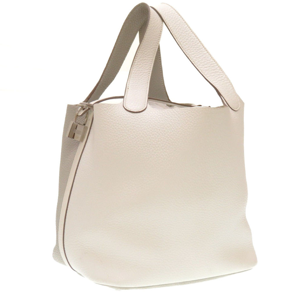 美品 エルメス ピコタンロックカザックMM トリヨンクレマンス ブラン パールグレー シルバー金具 □P刻印 ハンドバッグ バッグ 0007 【中古】 HERMES