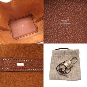新品同様 エルメス ピコタンロックPM エクラ トリヨンクレマンス ヴォ―スイフト ゴールド ナタ シルバー金具 Y刻印(2020年製) ハンドバッグ バッグ 茶 0012 【中古】 HERMES