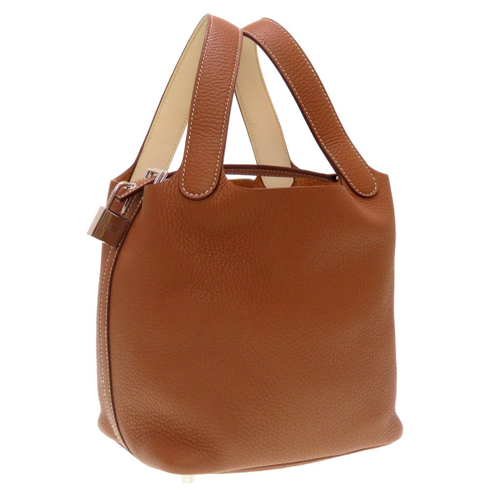 新品同様 エルメス ピコタンロックPM エクラ トリヨンクレマンス ヴォ―スイフト ゴールド ナタ シルバー金具 Y刻印(2020年製) ハンドバッグ バッグ 茶 0012 【中古】 HERMES