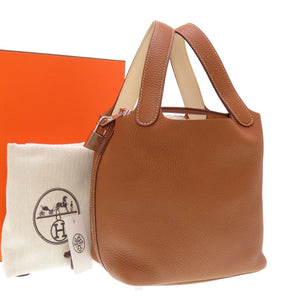 新品同様 エルメス ピコタンロックPM エクラ トリヨンクレマンス ヴォ―スイフト ゴールド ナタ シルバー金具 Y刻印(2020年製) ハンドバッグ バッグ 茶 0012 【中古】 HERMES