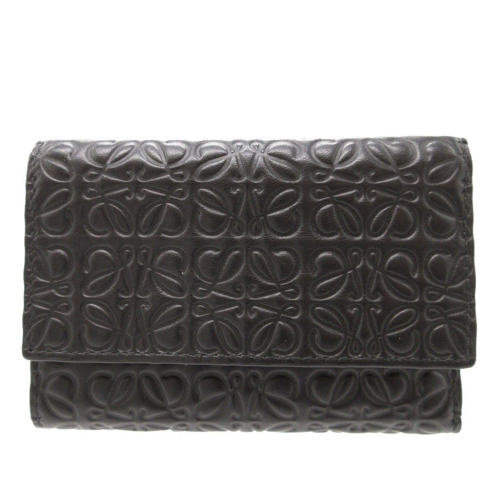 新品同様 ロエベ コンパクトウォレット レザー ブラック 黒 3つ折り財布 財布 0015【中古】LOEWE