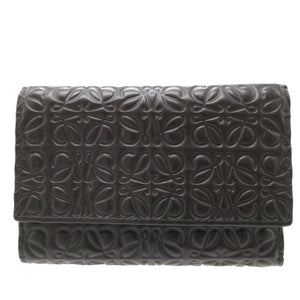 新品同様 ロエベ コンパクトウォレット レザー ブラック 黒 3つ折り財布 財布 0015【中古】LOEWE