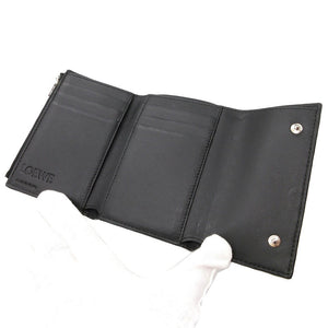 新品同様 ロエベ コンパクトウォレット レザー ブラック 黒 3つ折り財布 財布 0015【中古】LOEWE