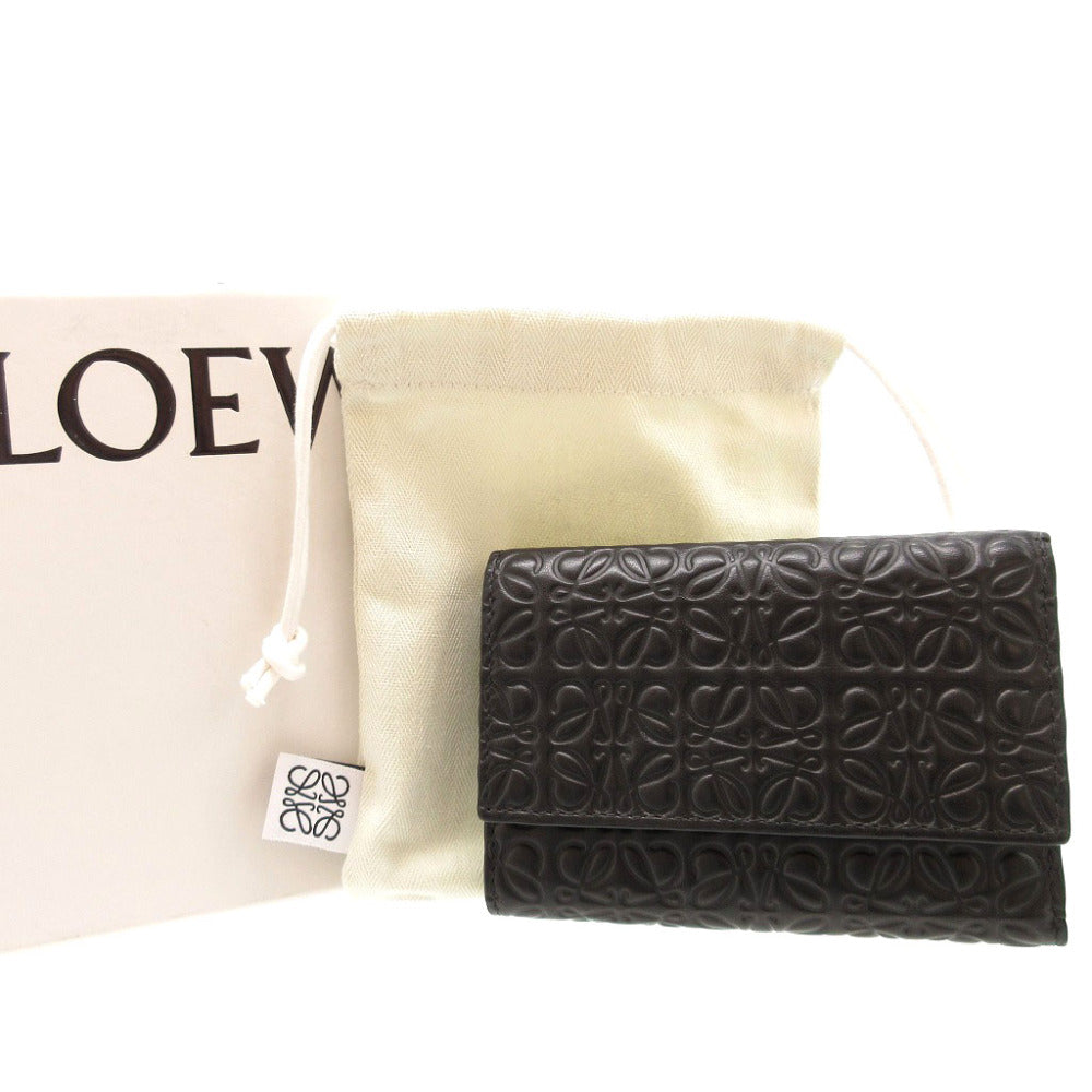 新品同様 ロエベ コンパクトウォレット レザー ブラック 黒 3つ折り財布 財布 0015【中古】LOEWE