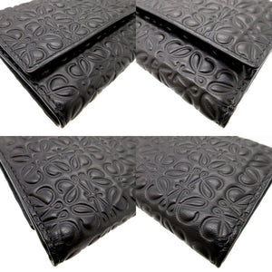 新品同様 ロエベ コンパクトウォレット レザー ブラック 黒 3つ折り財布 財布 0015【中古】LOEWE