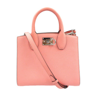 新品同様 サルヴァトーレフェラガモ スタジオ ボックス スモール 2WAY カーフ シルバー金具 Corallo ピンク ハンドバッグ ショルダーバッグ 0161【中古】Salvatore Ferragamo